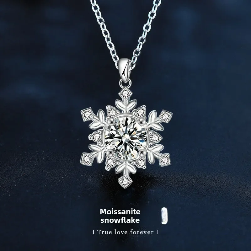 

Light luxury 925 sterling silver snowflake moissanite necklace for women, anniversary holiday gift