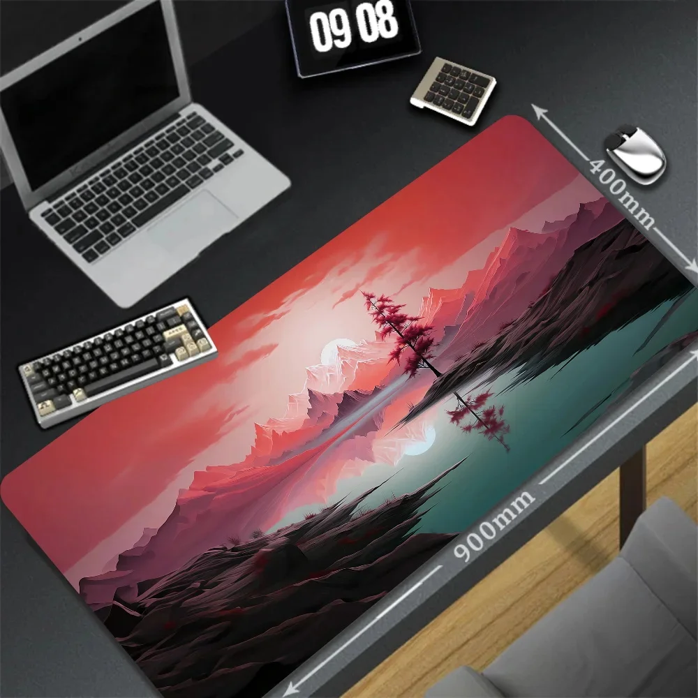 Imagem -02 - Anime Antiderrapante de Borracha Mousepad Grande Mouse Pad de Jogos Borda de Bloqueio Tapete de Mesa para Laptops Novos Modelos Paisagem do Sol Xxl