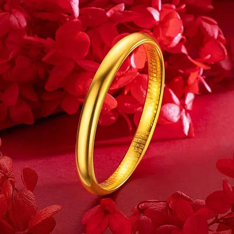 9999 real gold 24K yellow gold Lotus Heart Sutra Bracelet Ancient Method Inheritance Retro Bracelet Frosted Ring