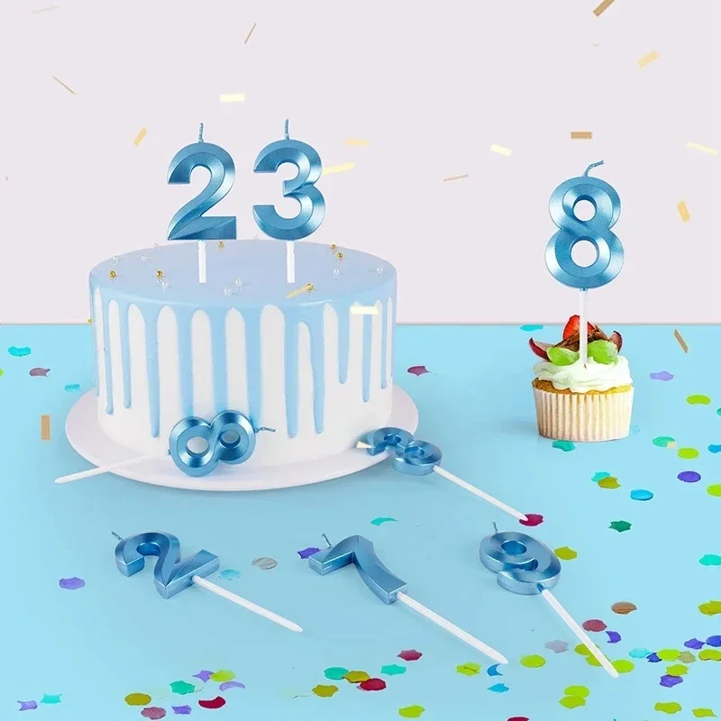 Blue Number Cake Candles for Kids, Birthday Party Supplies, Decoração para Meninas, Meninos, Bebê, Decoração de Casamento, DIY, 0, 1, 2, 3, 4, 5, 6, 7, 8, 9