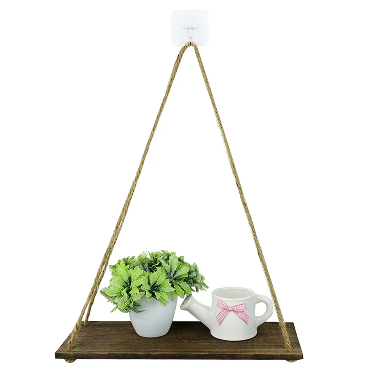 New Wood Swing Hanging Rope Wall Mounted Floating Shelves Home Living Room Wall Shelf Sundries Storage Outdoor Garden Decoration