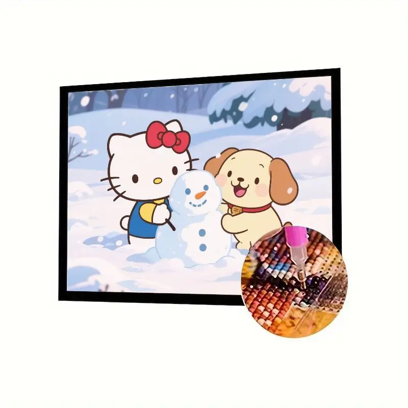 

1 шт. 5D DIY комплект алмазной живописи, милый мультяшный Hello Kitty & Puppy Dog Building Снеговик в зимней стране чудес, полная дрель, круглый Rh