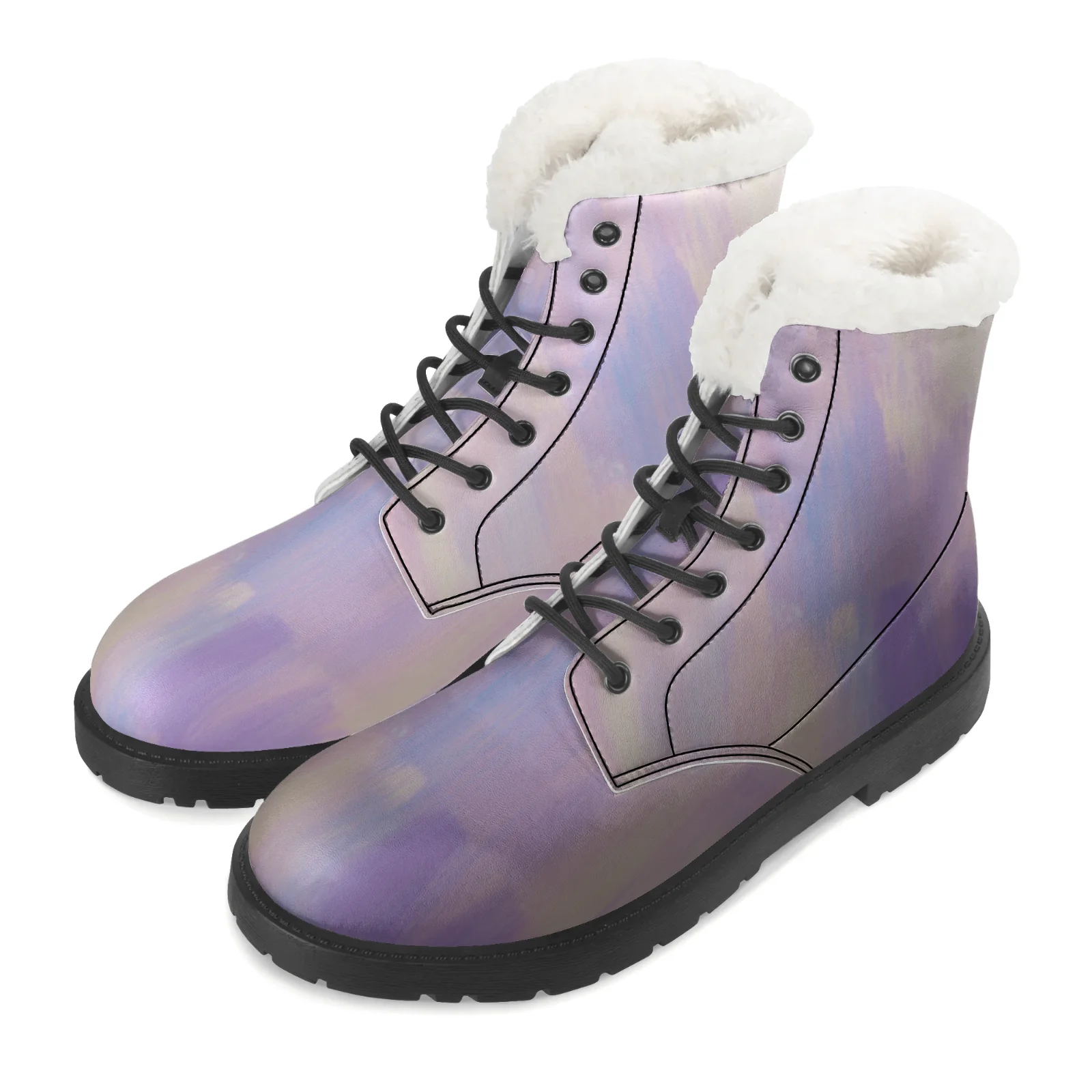 أحذية فراء منتصف الساق مطبوعة على الموضة، أحذية متوسطة الارتفاع، أحذية شتوية دافئة للرجال والنساء