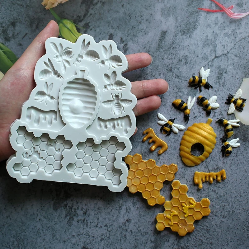 Honeybee Honeycomb Silicone Mold 3D Beehive Bee Fondant Cake Decorating Chocolate Tools Kitchenware For Baby Shower Birthday