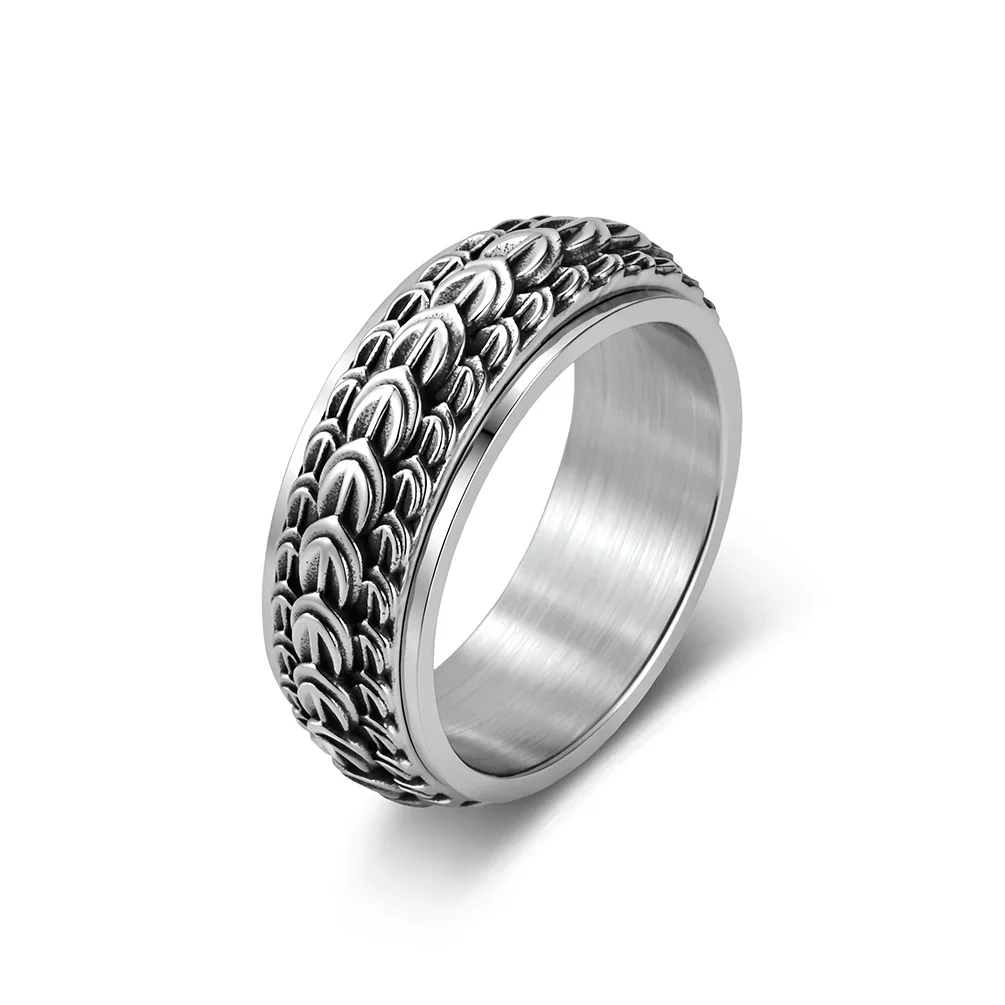 Retro Men's Stainless Steel Dragon Scale Spinner Ring Anti-anxiety Fidget Band Size #7-12 Rotatable