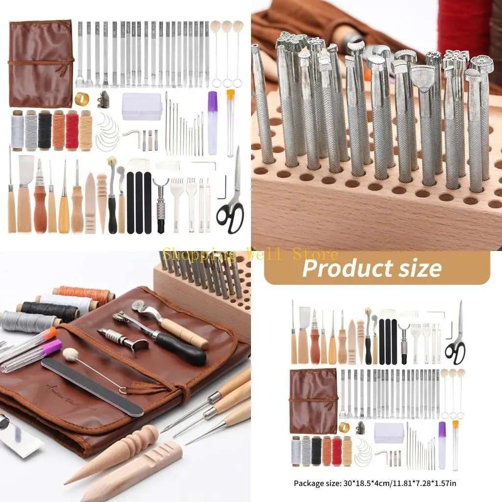 KX4B Basic Leather Working Tool Leather Sewing Tool with Stitching Accessories, Awl Groover, Leather Stamping Punching Tool