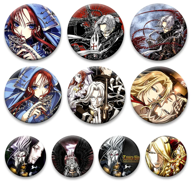 Anime Trinity Blood Button Pin Abel Nightroad,Esther Blanchett Cartoon Badge Round Brooches for Backpack Jewelry Accessorie Gift