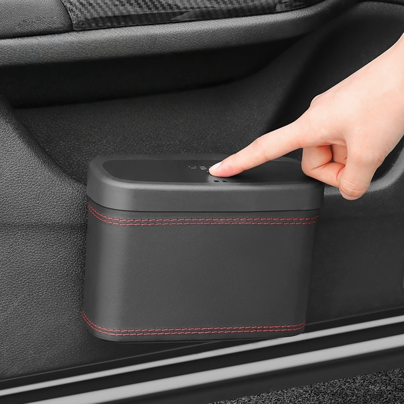 Multifunktionale Auto-Aufbewahrungsbox mit Druckmechanismus, Mülleimer aus PU-Leder für Fahrzeuge, Aufbewahrungsbox zum Aufhängen an der Rückseite des Sitzes und an der Tür, mit Druckmechanismus – Detail 6