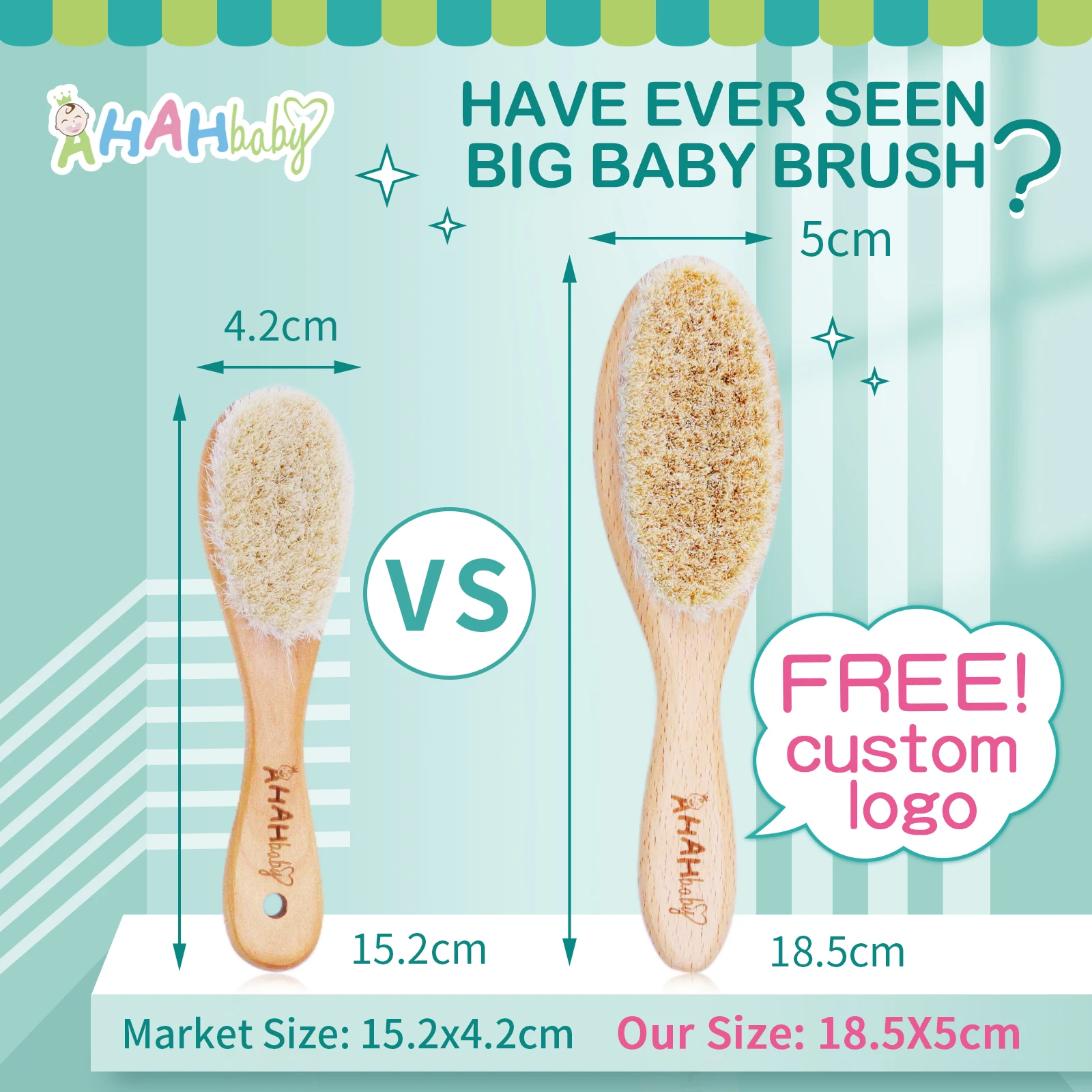 Baby Hair Brush Personalized Logo kids comb set Newborn Hair Brush Infant Head Massager Portable Kids Wood Bath Brush for Baby