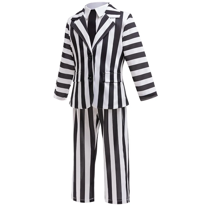 2024 Nuovo Halloween Abbigliamento per bambini Underworld Master Striped Cosplay Ragazzi Set Performance Dress Classico set a due pezzi a righe