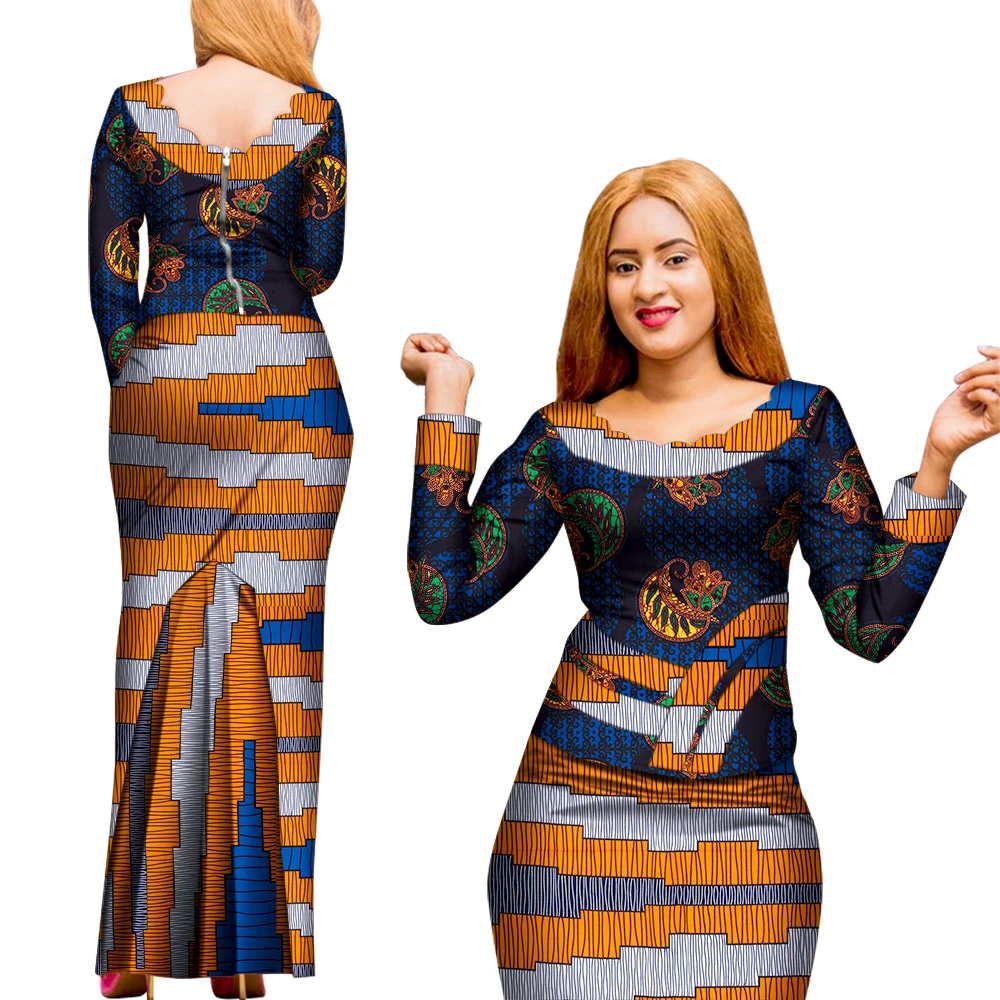2 Pcs Skirt and Top Set African Clothes for Women African Print Women Long Sleeve Blouse and Long Skirt Ankara Outfit WY8008