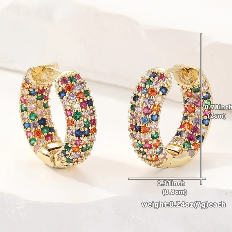 Luxurious Round Copper Material Inlaid with Multi-color Synthetic Zircon Earrings, Women's Classic Circle Earrings, Engagement