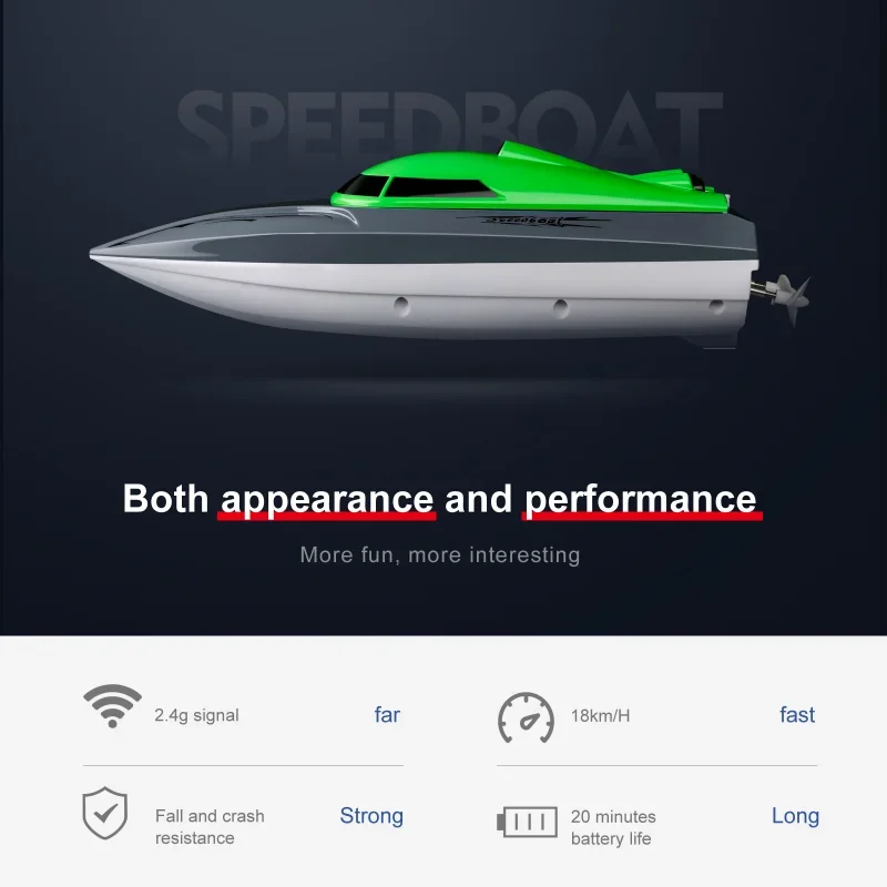 RC boat 2.4G 15km/h Dual rudder Motor waterproof ABS high-speed boat children\'s Summer Toys Gift for Boys remote control ship