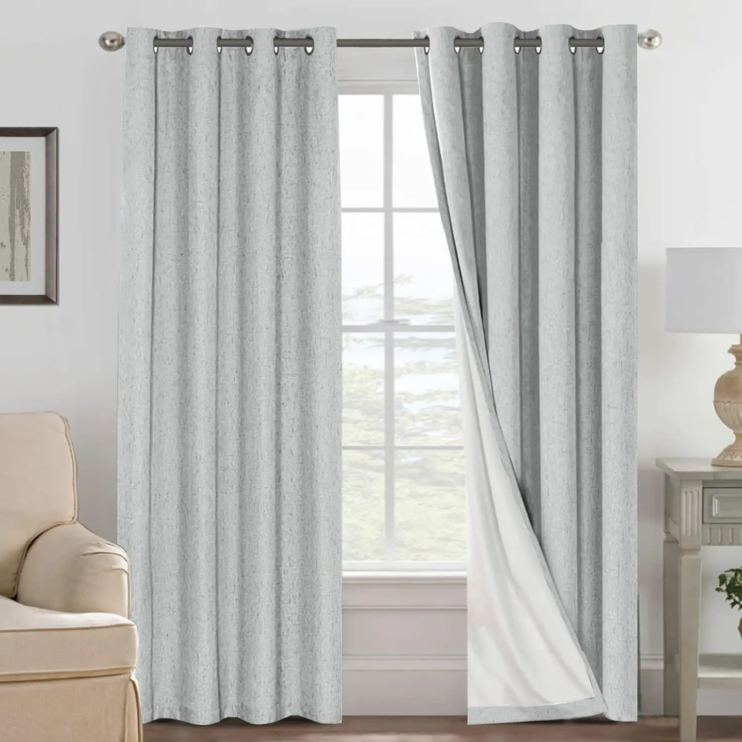 

100% Blackout Curtains for Bedroom, Thermal Insulated Linen Textured Drapes, Full Light Blocking, 2 Panels, 52x84, Glacier Gray