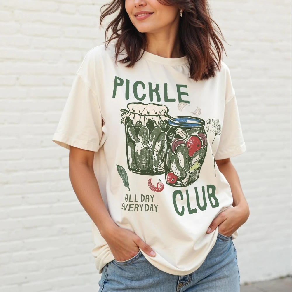 Camiseta Pickle Club con gráfico divertido, regalo para amantes de la comida, camisetas gráficas, ropa para mujer, camiseta extragrande, ropa vintage Harajuku, tops