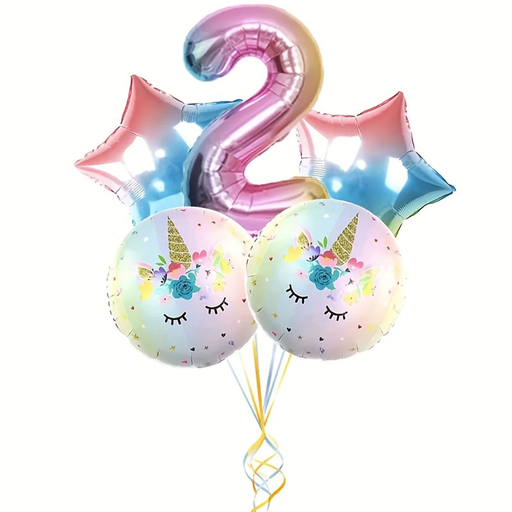 1 Set Einhorn-Themen Folienballons 32 Zoll Farbverlauf Zahlenballon Einhorn-Party-Zubehör Einhorn-Party-Dekoration Baby-Shower-Geschenke