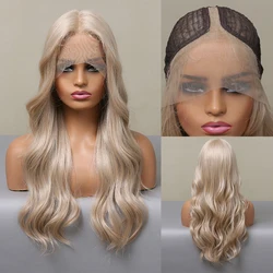 HENRY MARGU Natural Wavy Lace Synthetic Wig Pre Plucked Blonde Long Daily Lace Frontal Hair Wig for Women Cosplay Heat Resistant