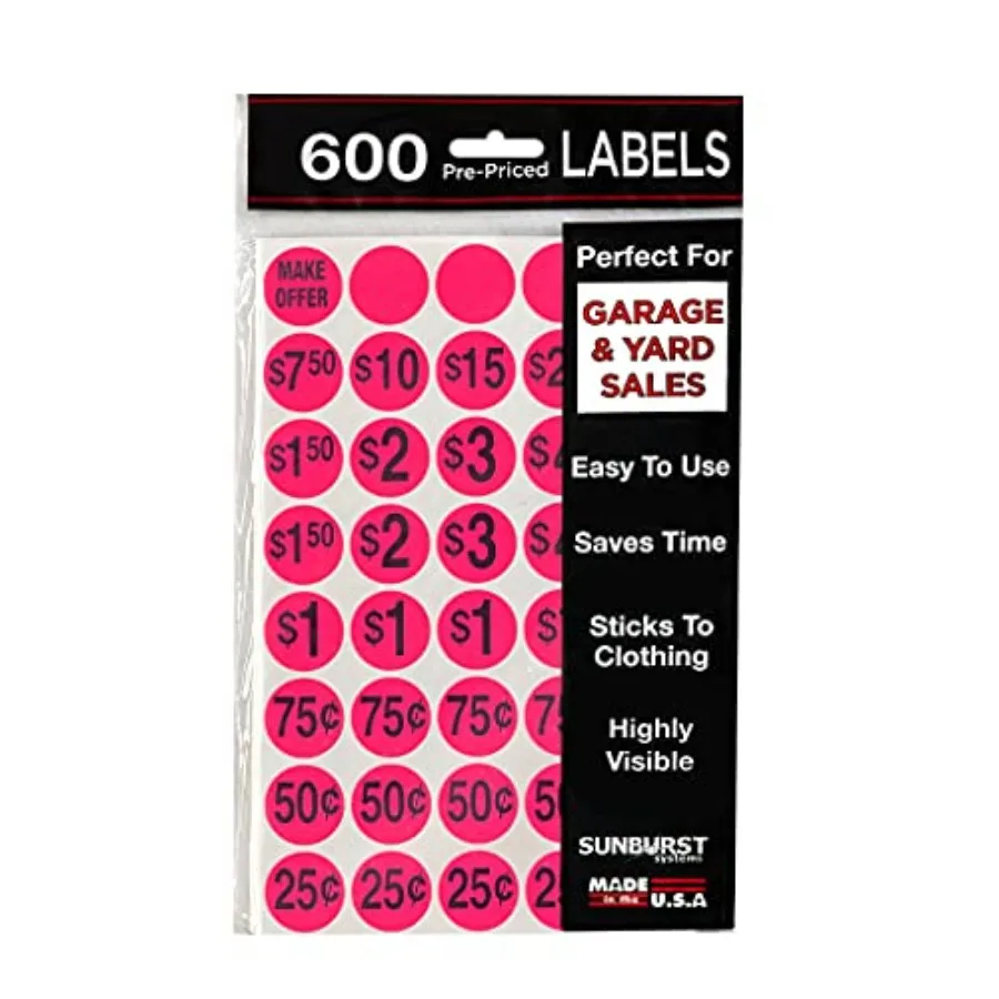 

7030 Pre-Priced Garage Sale Stickers Labels 600 Count Pink Garage Sale Pink Price Labels Reusable Easy to Use