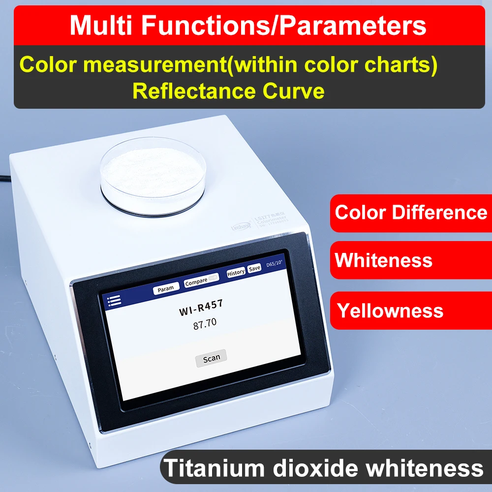 LS177 เดสก์ท็อป Spectro Colorimeter เม็ดสิ่งทอดิจิตอล Masterbatch การวัดสี Lab CMYK RGB Colorimeter