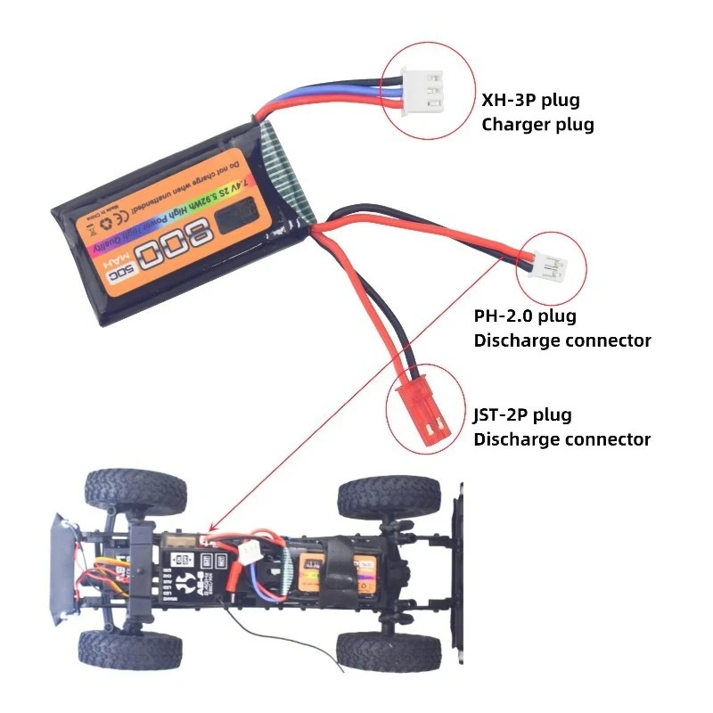 7.4V 800mAh 50C Replacement Battery For SCX24 Climbing Car AXI90081 1/24 RTR Off-Road Remote Control Car Rechargeable Battery