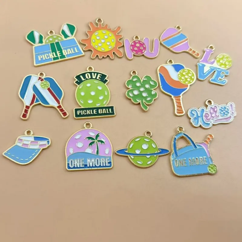 10PCS Creative Pickleball Sports Series Alloy Pendants DIY Racket Hat Keychains Bag Necklaces Decorations for Fans