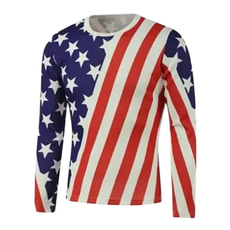 US Flag 3D Printed Retro Long Sleeved Harajuku Round Neck Men And Women Fashion Daily Casual Street Hip-hop Popular T-shirt Tops