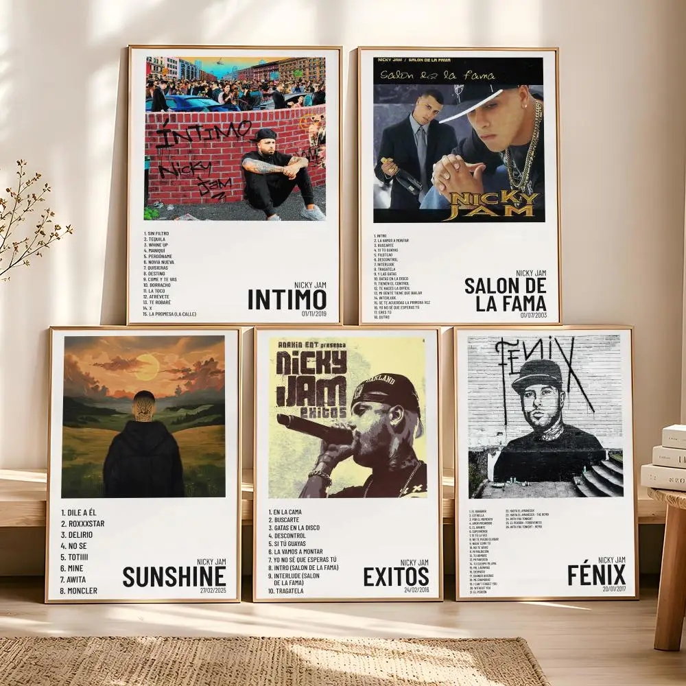 Póster de Lona con Diseño de Nicky Jam ABLUM, Pintura Caligráfica, Estética Vintage, Decoración de Pared Moderna y de Alta Moda