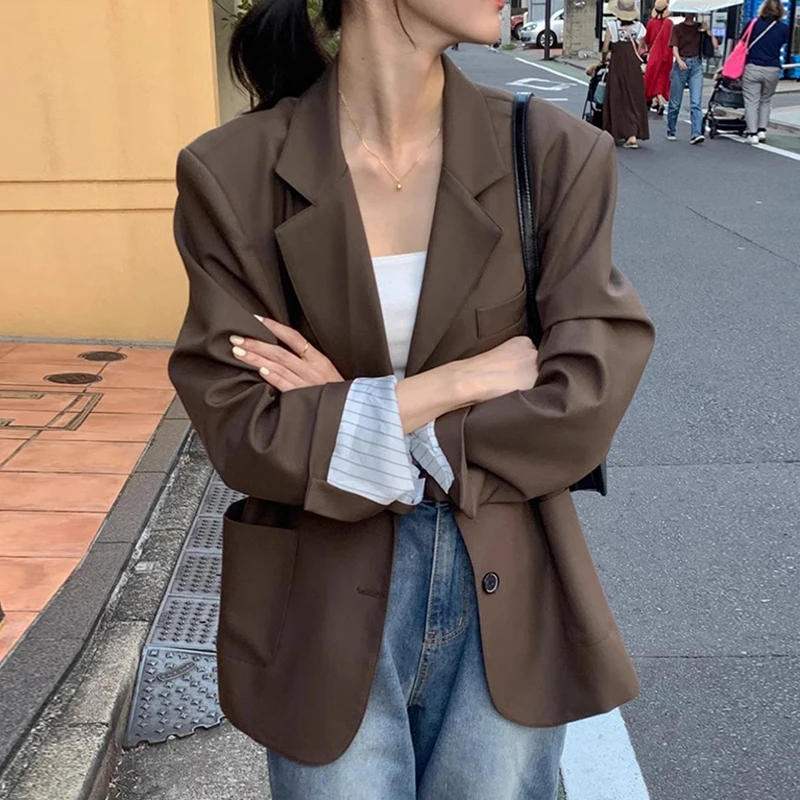 Suit Collar Long Sleeve Women 2024 Outerwears Single Breasted Chaquetas Mujer Loose Casual Jacket Korean Chic Jackets New Ropa