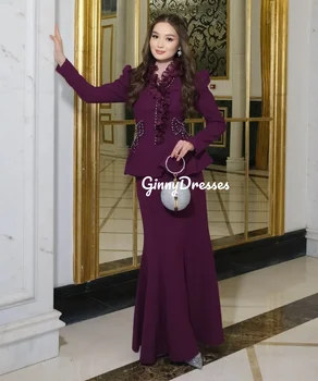 Özelleştirilmiş Abiye Sütun Yuvarlak Yaka Uzun Etekli Gelinlik Süpürgelik Fermuarlı Uzun Kollu Lüks Abiye