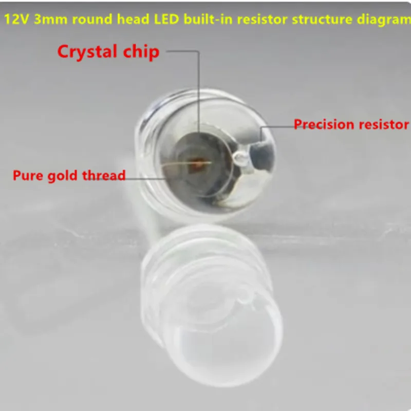 100PCS DC 12V 3mm LED Super Bright White Red Yellow Blue Green Light Emitting Diode Built-in Resistor F3mm DIP LED