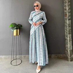 Muslim Women Modest Long Dress Striped Jalabiya Eid Ramadan Kaftan Islam Vestidos Morocco Dubai Abayas Saudi Robe Dresses