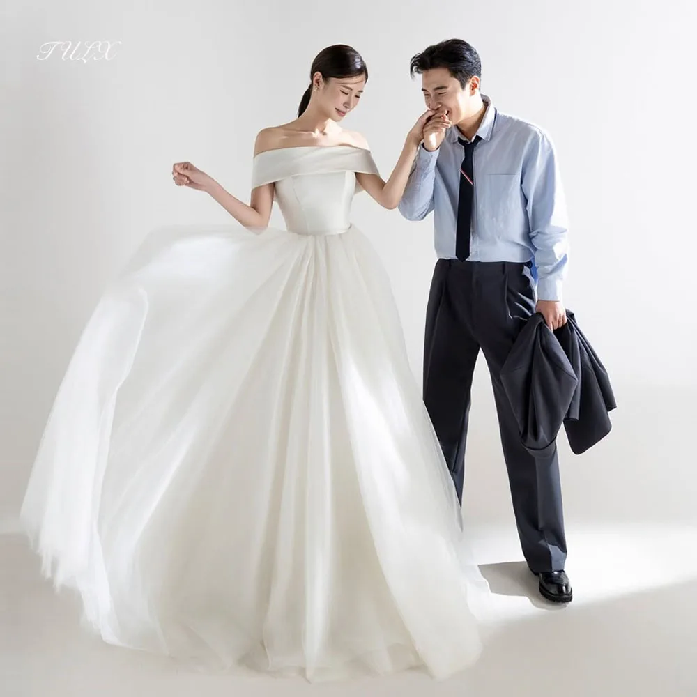 TULX Elegantes Elfenbein-Hochzeitskleid, Korea-Fotoshooting, herzförmig, mit Schal, Brautkleider, Tüll, langes Korsett, maßgeschneidert,  soi