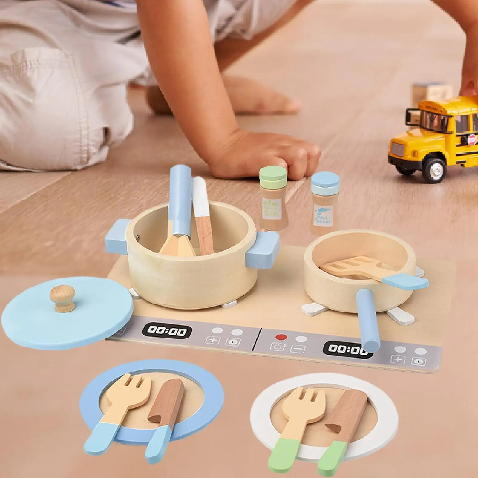 Simulazione in miniatura cucina giocattolo cucina padella Playset simulazione prescolare bambini finta gioca giocattolo in legno regalo modello fai da te