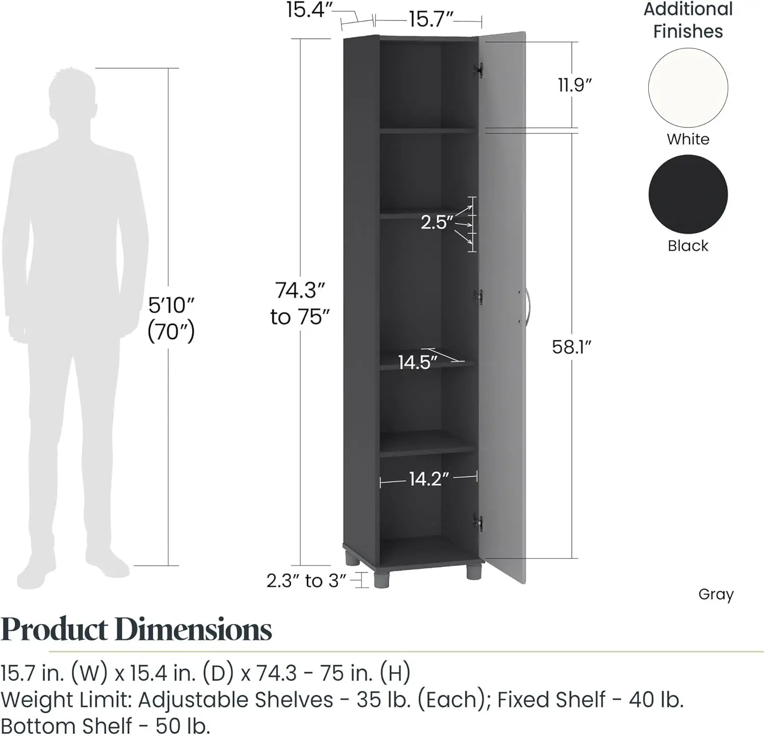 Armario de almacenamiento de utilidad, 16 ", negro