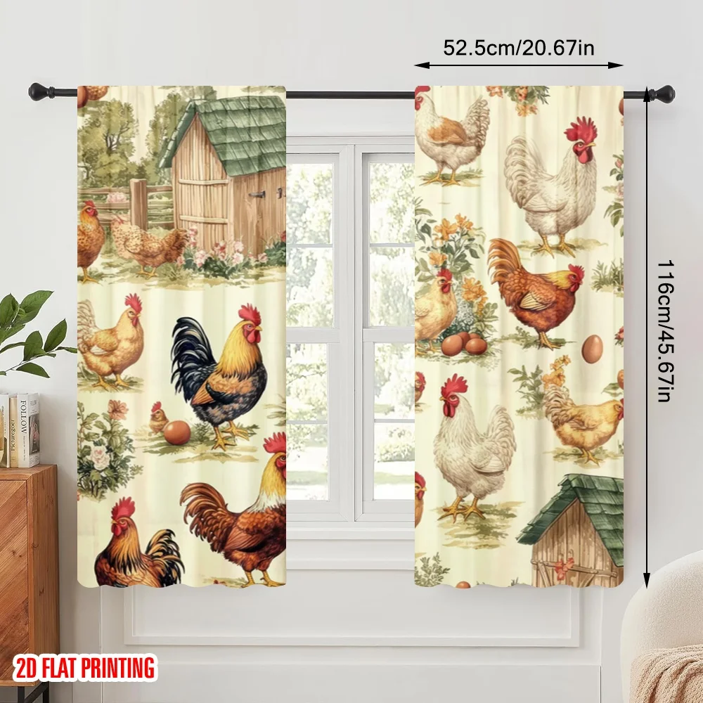 2pcs,2D plane printing Print Curtains Farmyard Fowls Versatile Polyester Fabric (without rod) Decorations Outdoor for Bedroom,