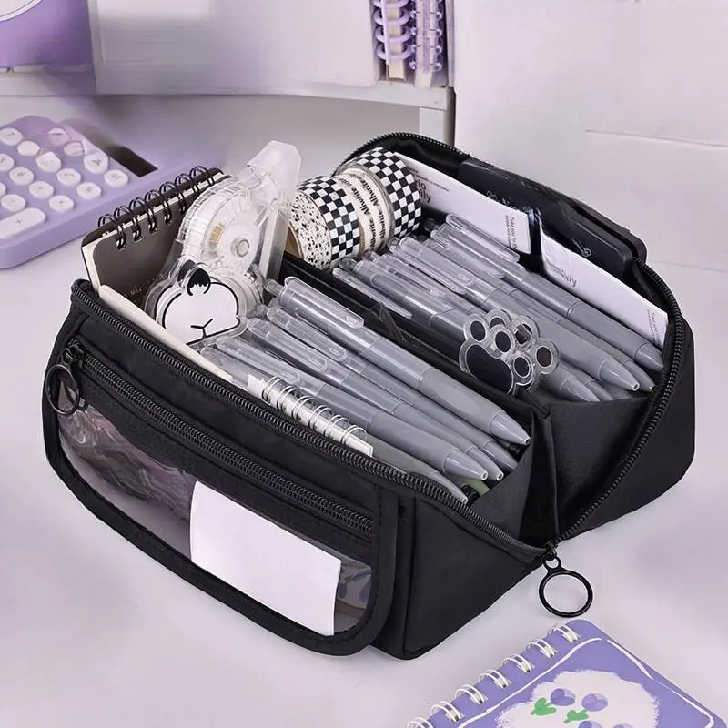 Multifunctional and Simple Pencil Case, Made of Durable Nylon, Large Capacity and Foldable, Saves Desktop Space, Features Multiple Compartments, Unisex, Suitable for Office Stationery Storage, Ideal for School and Office Use
