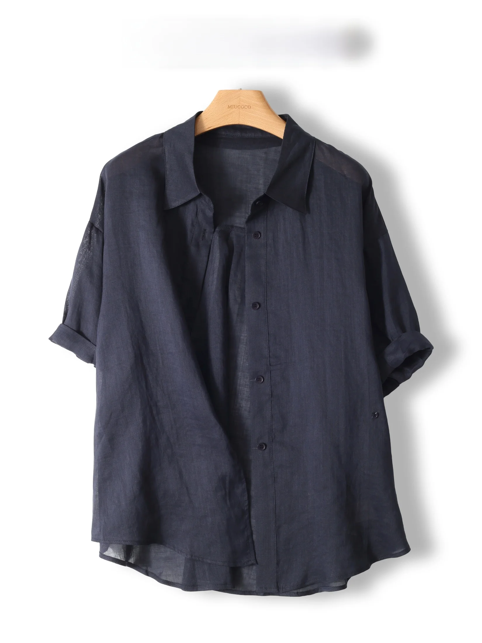 

Recommended P Brand Style Loose Fit Casual Vintage Silk Cotton Short Sleeve Collared Shirt Women's Top Summer 2026