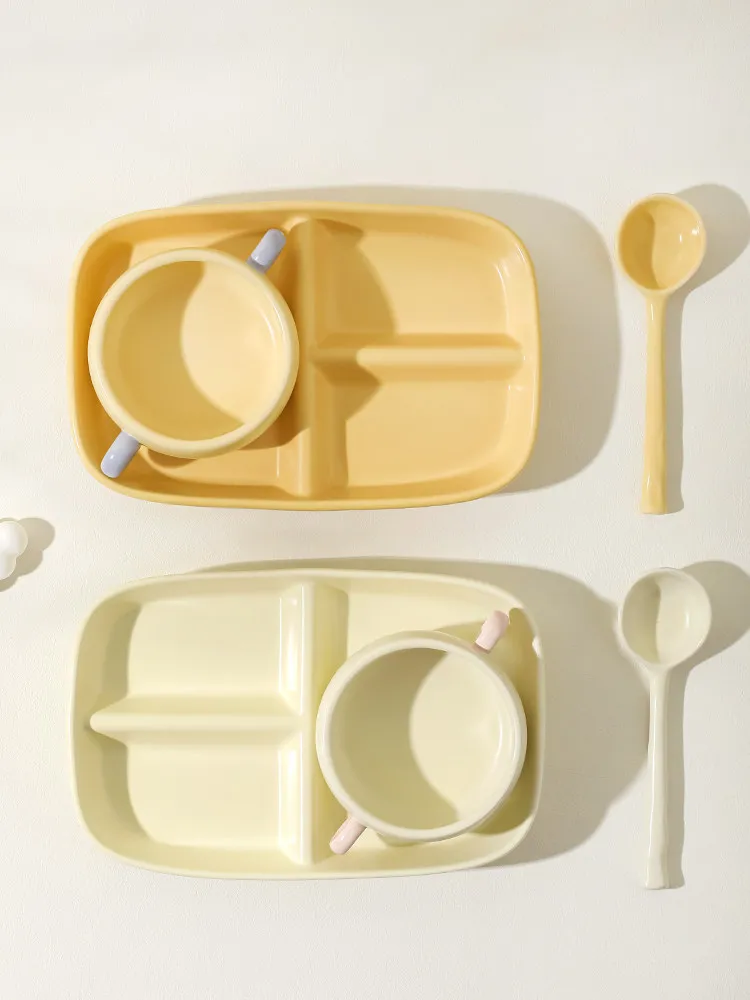 LMM grid plate, one-person food tableware, high-value ceramic food distribution plate