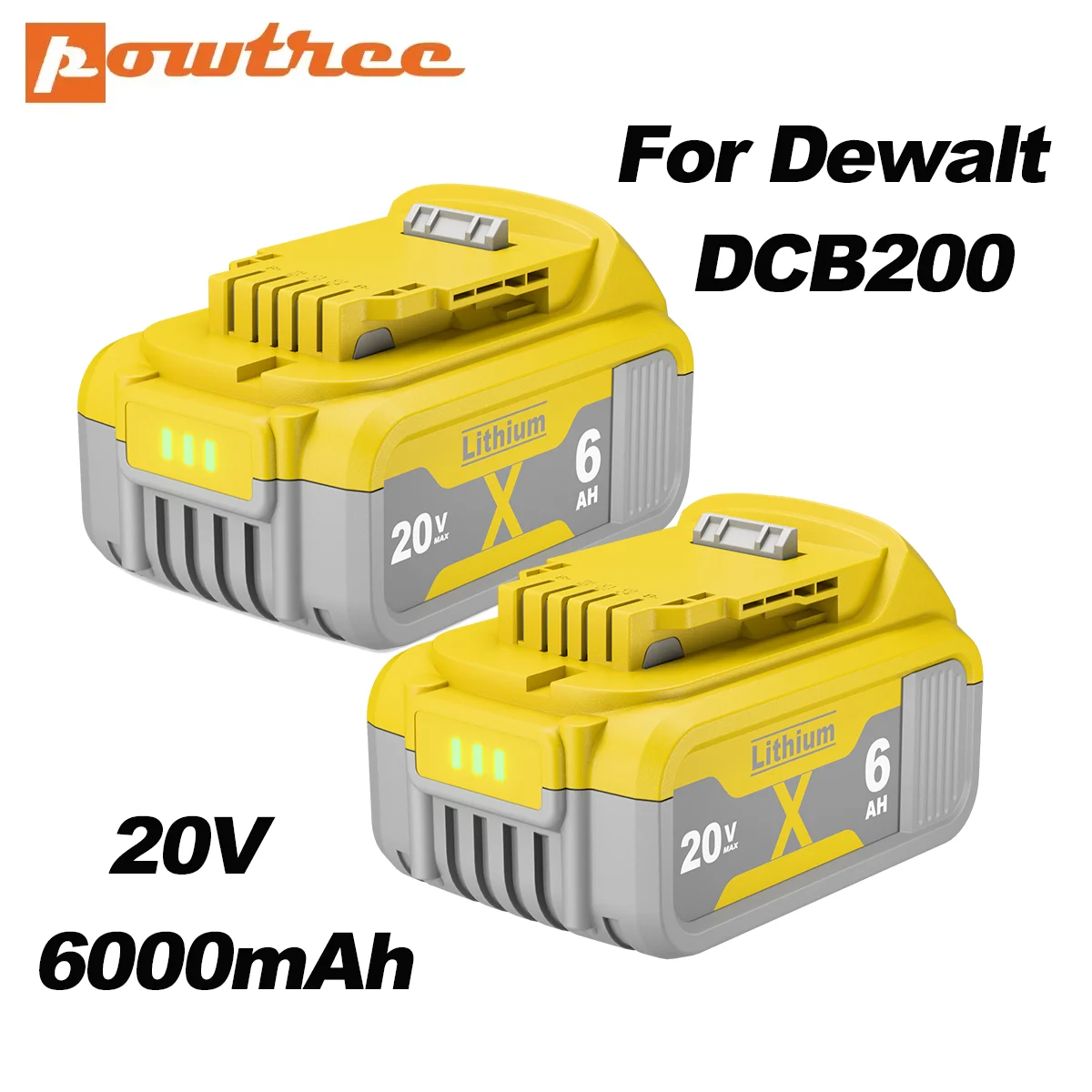 Powtree 4000/6000mAh 18V/V para Dewalt Ferramenta De Poder Da Bateria para DCB180 20 DCB181 DCB182 DCB201 DCB201-2 DCB200 DCB200-2 DCB204-2