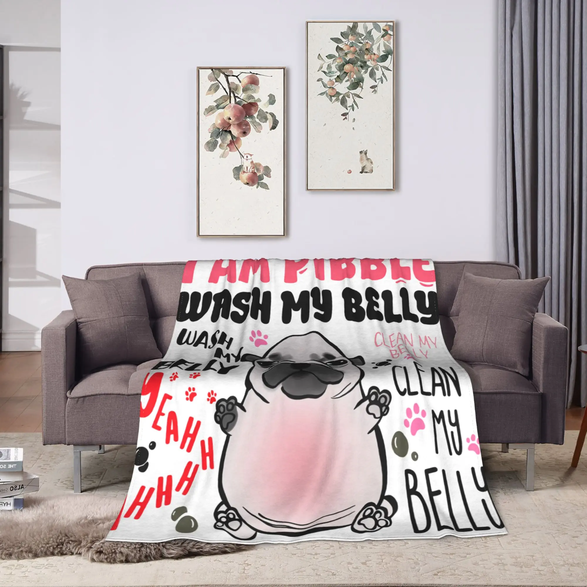 I am Pibble Dog Puppy Wash Clean My Belly Plush Blanket Child  Flannel Throw Blanket For Outdoor Warm Soft Bedspread