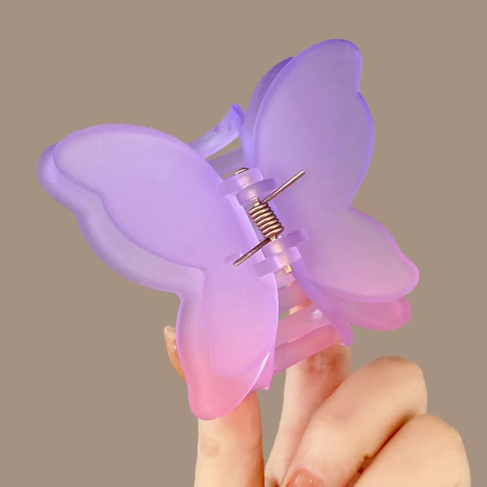 New Colorful Butterfly Hair Claw Clip Matte Gradient Hair Clip Hair Accessories Transparent Barrette Women