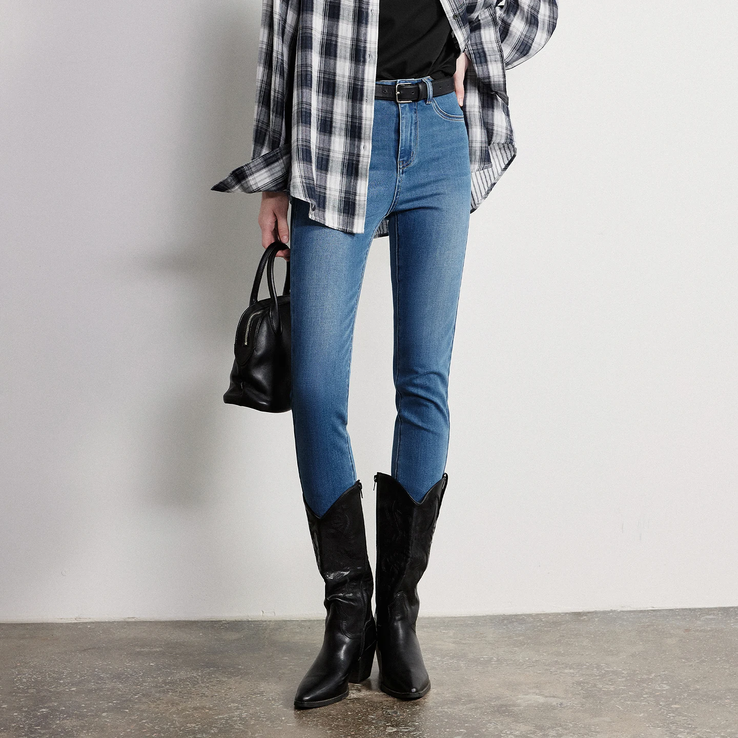 TOYOUTH Women Shaping Denim Jeans 2026 Spring New Black Label Lycra 4-Way Stretch Gray-Blue Slim Tapered Ankle-Length Pants