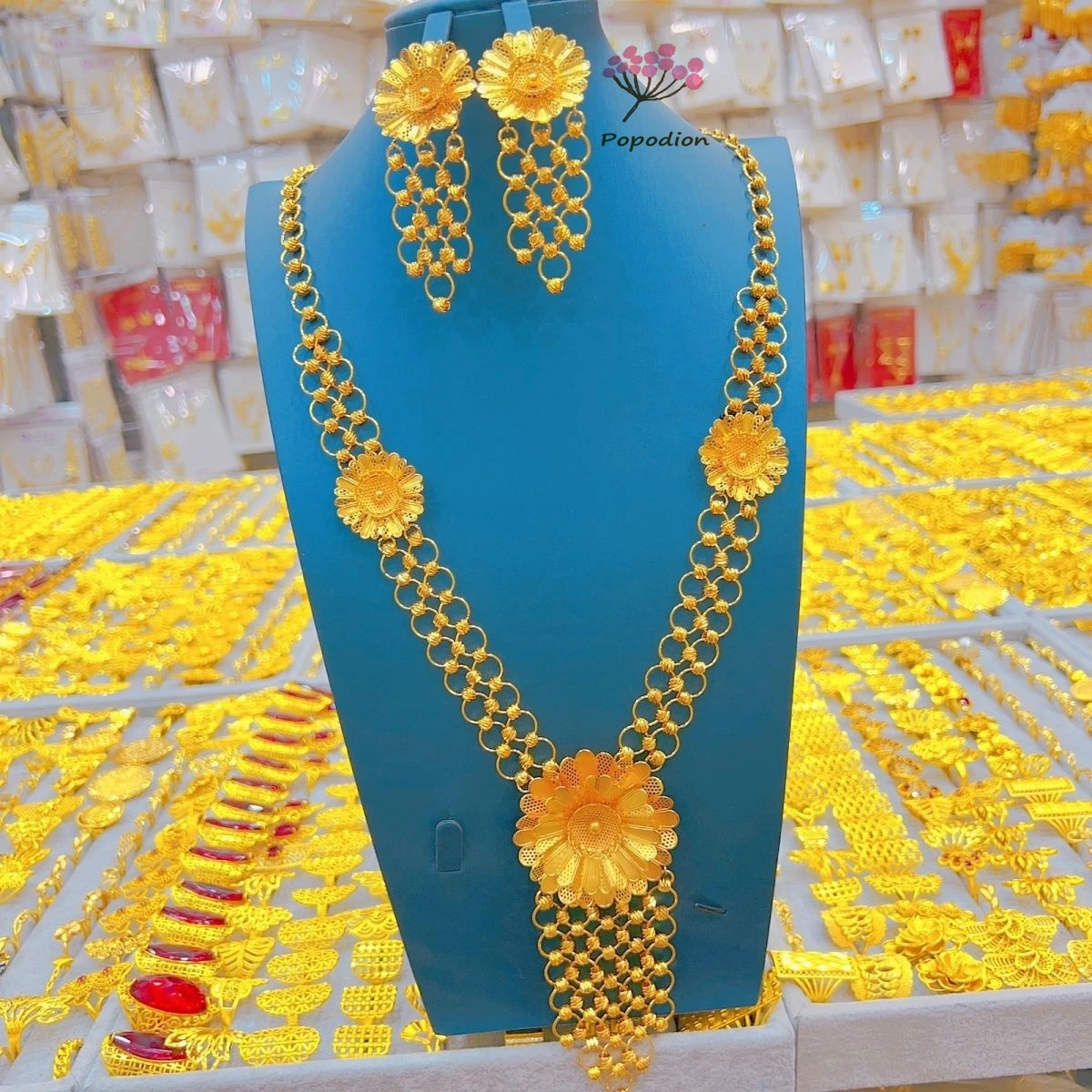 New Dubai 24K Gold Plated Necklace Earrings for Women\'s Wedding Party Jewelry Set DD10467