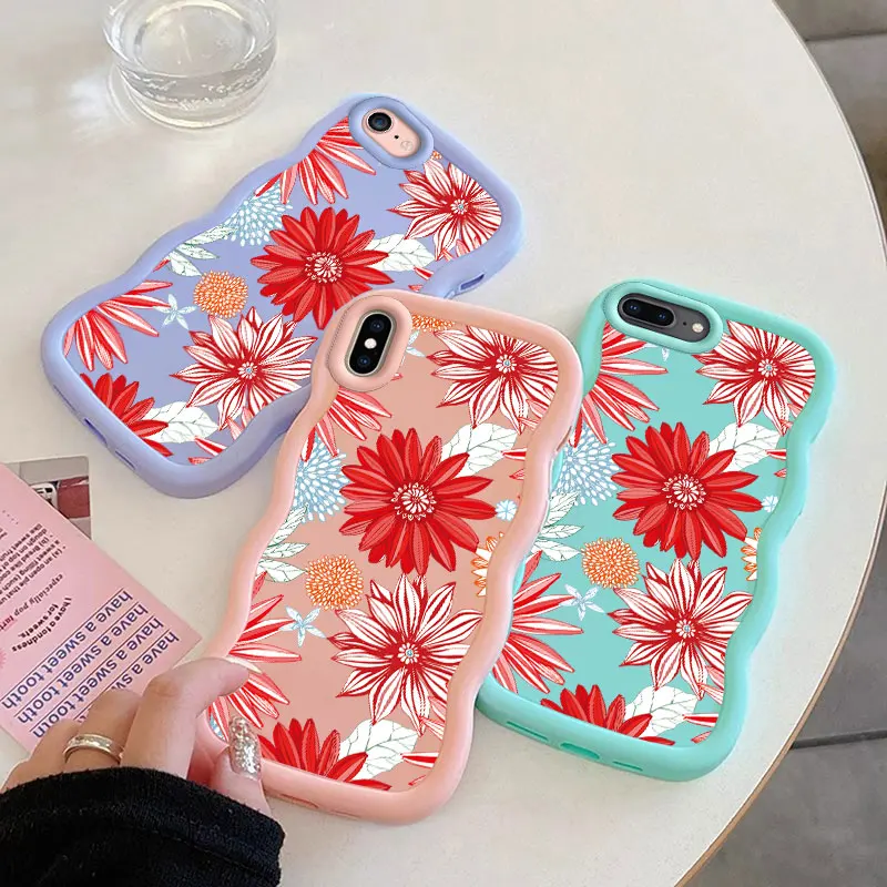 Flower Macalong Phone Case for iPhone 7 8 PLUS SE 2020 2022 X XS MAX Soft Coque Wavy edged Shockproof Cover