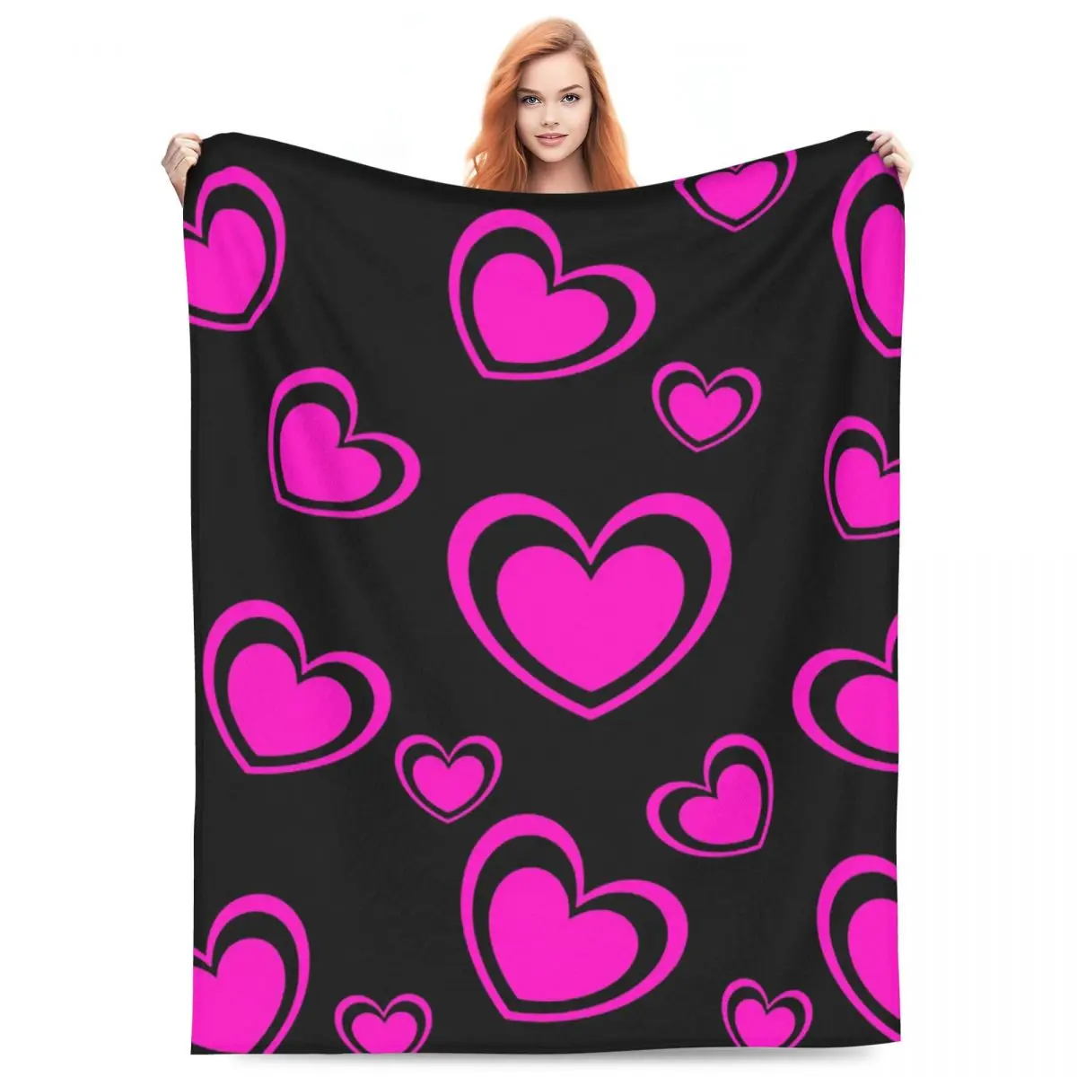 Pink Heart Patterned (3) Blanket Fleece Sofa Throw Blanket Lightweight for Couch Bedding Travel Throws Bedspread Quilt