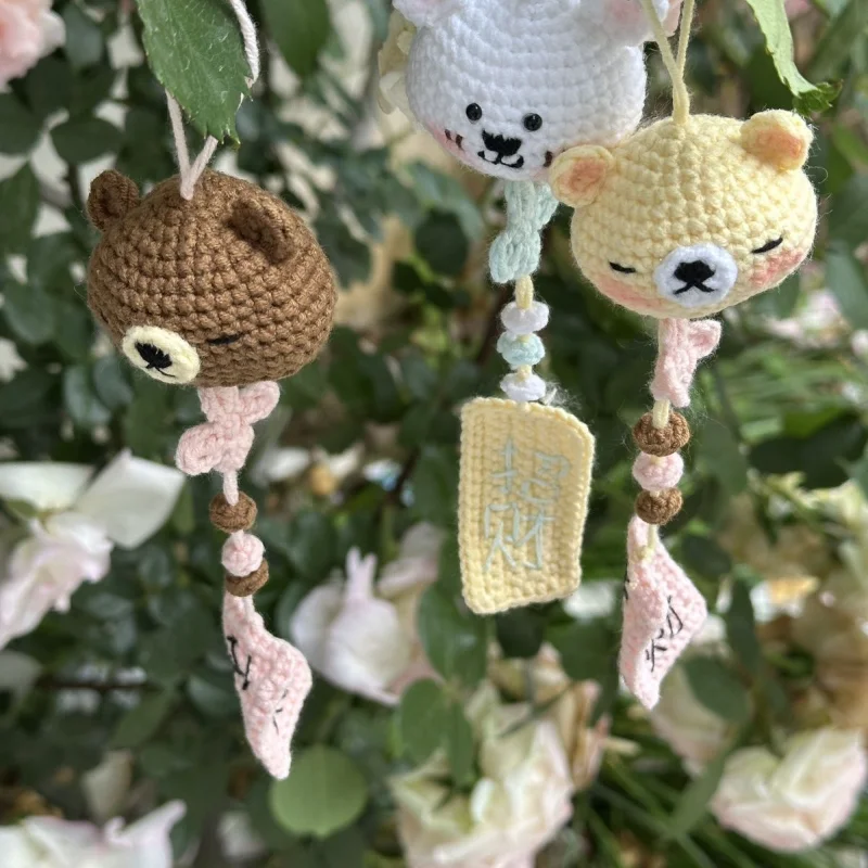 리락쿠마 주변 상품 신모델 풍경종 귀여운 만화 캐릭터 자조적인 곰 창의적인 수제 완제품 니트 자동차 장식품