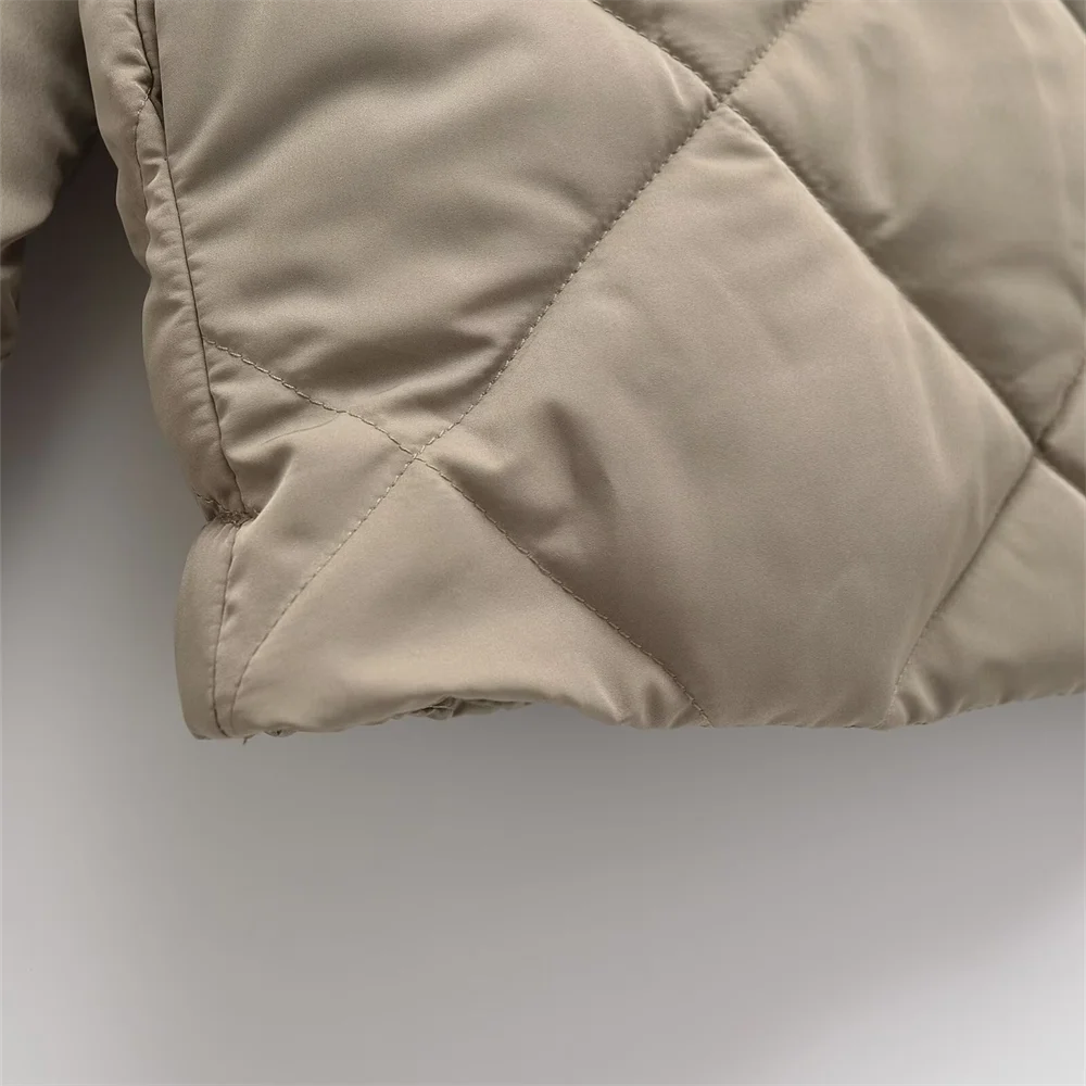 Bm & md & za2024 Damen Herbst und Winter neue einfache hohe Kragen Rautenmuster kurze Version Baumwoll mantel warm und dick