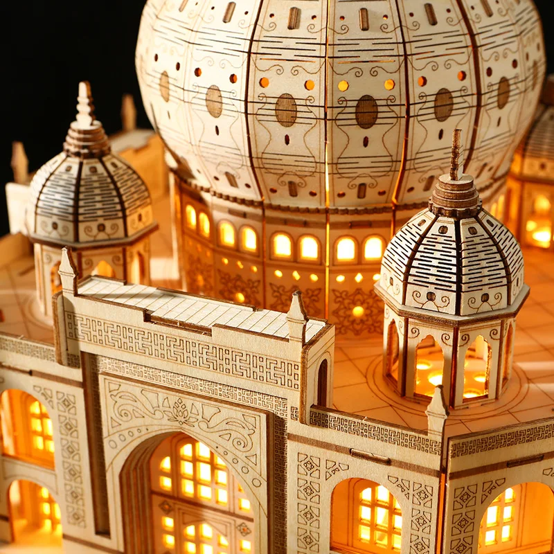 3D Wooden Jigsaw Puzzle Lighting Design Three-dimensional Model Taj Mahal Castle Children's Educational Building Toys P616