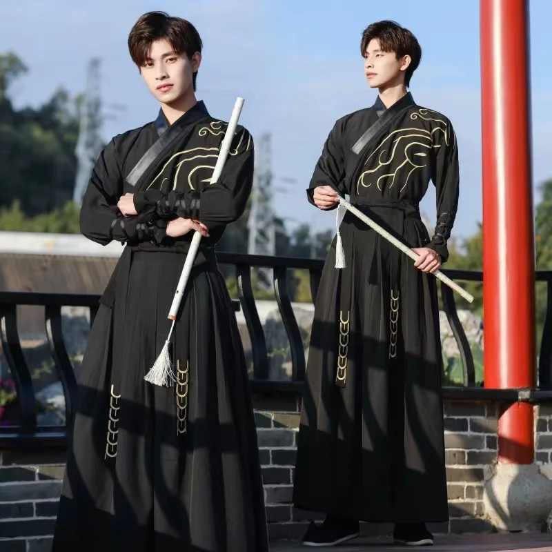 Ancient Chinese Dress Hanfu Men Traditional Embroidery Dresses China Style Martial Arts Cosplay Costume Kimono Student Uniform