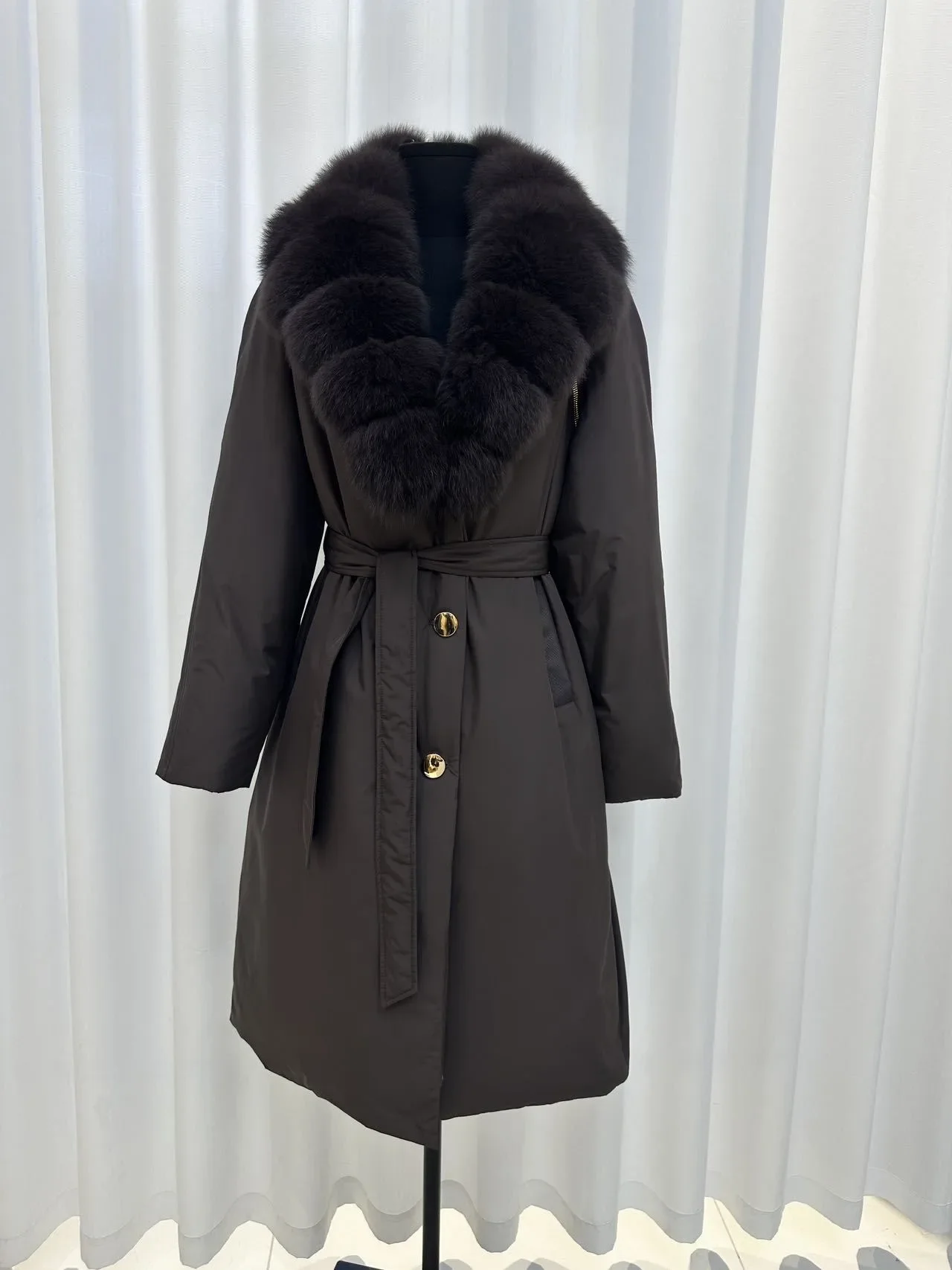 OFTBUY Duck Down Belted Slim Puffer Coat Winter Thick Warm Windproof Outerwear Real Fox Fur Collar Long Duck Down Jacket Women